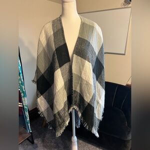 Double Sided Plaid Poncho/Shawl
